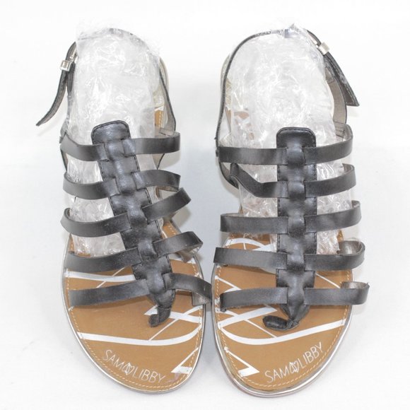 Sam Libby Black Strappy Adjustable Ankle Strap Flats Sandals Women's Size 8 - Picture 1 of 11